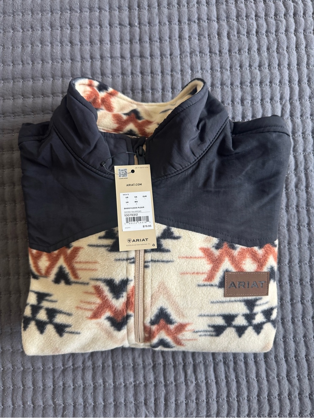 Ariat Men’s Black and Cream Southwestern Pattern Quarter-Zip Fleece